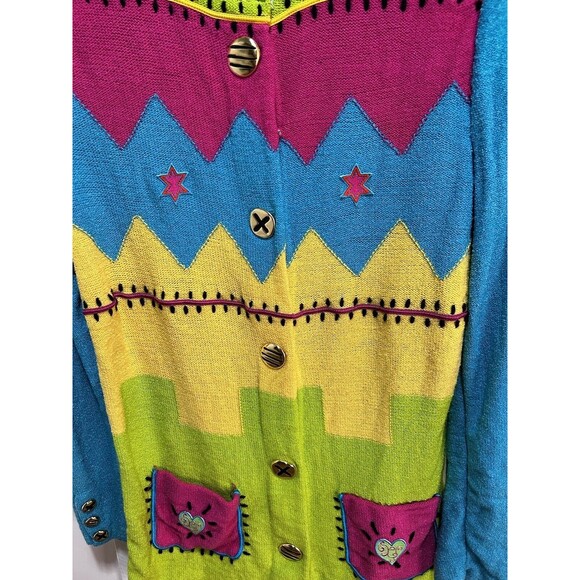 Steve Fabrikant Saks Fifth Ave Colorful Fun Button Up Sweater Womens Sz 10 AS IS - Picture 3 of 10
